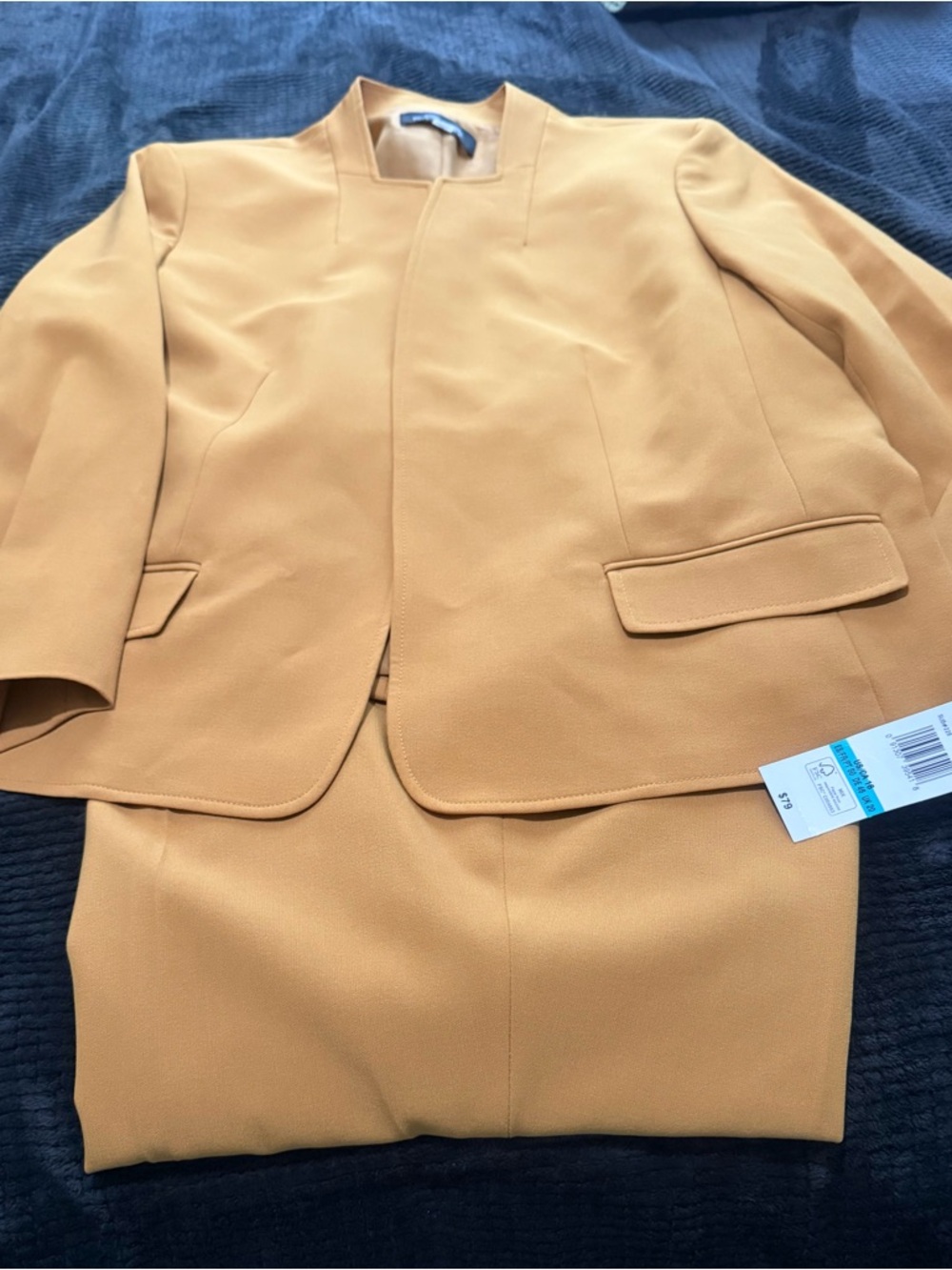 Evan Picone Women's Camel/Tan Tailored Blazer and Skirt Set-Mustard yellow/gold